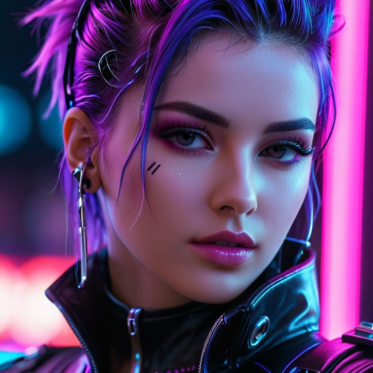 Neon cyber portrait generated in the PixelForge visual style